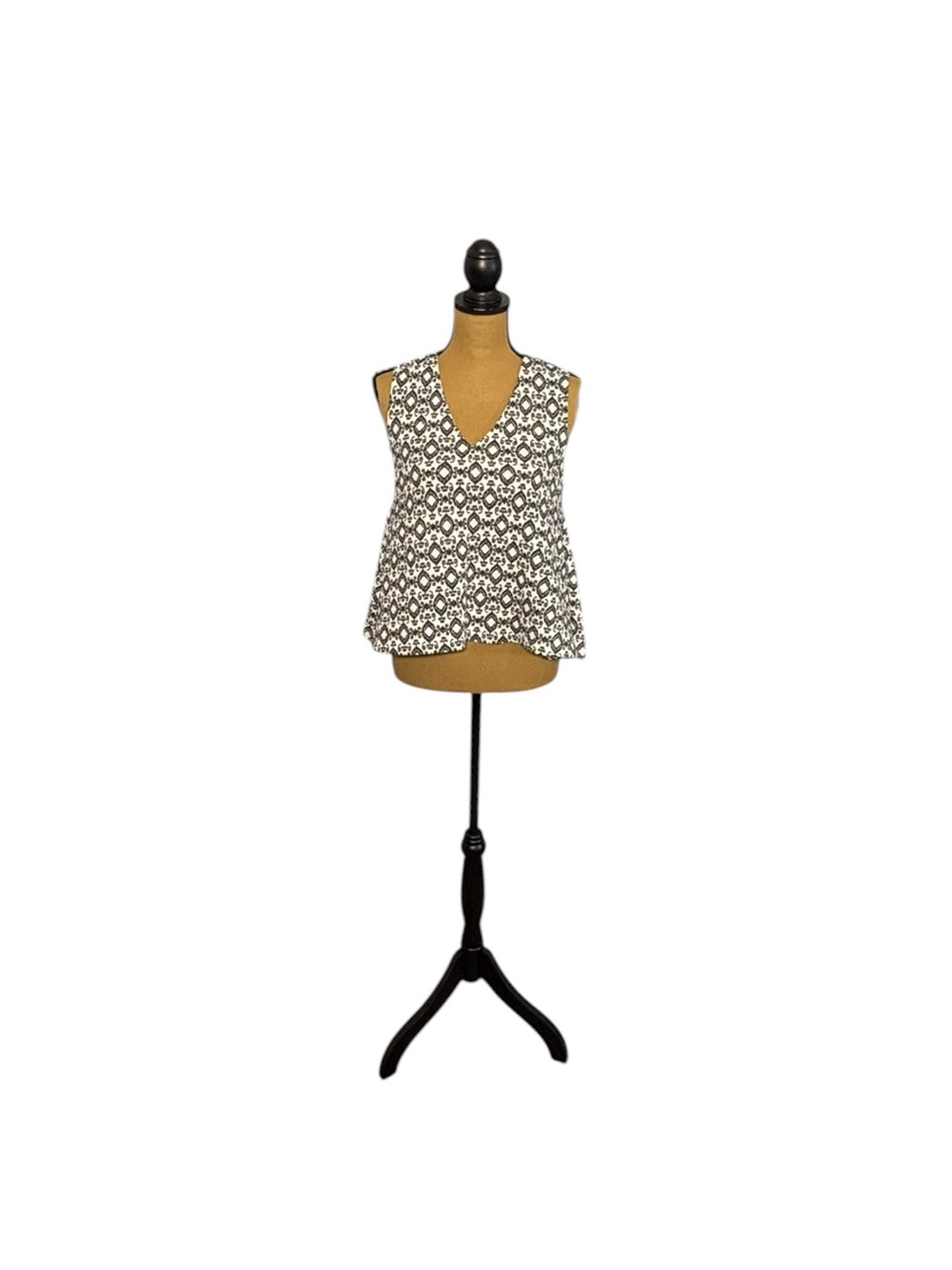 Anthropologie Postmark Small Crop Swing Tank Top Black White Geometric Boho